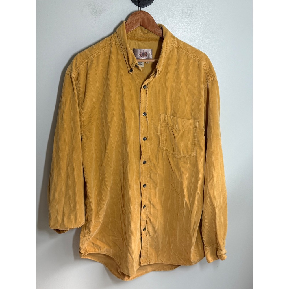 The Territory Ahead Mens XLT Mustard Yellow Corduroy Button Down Shirt Cotton